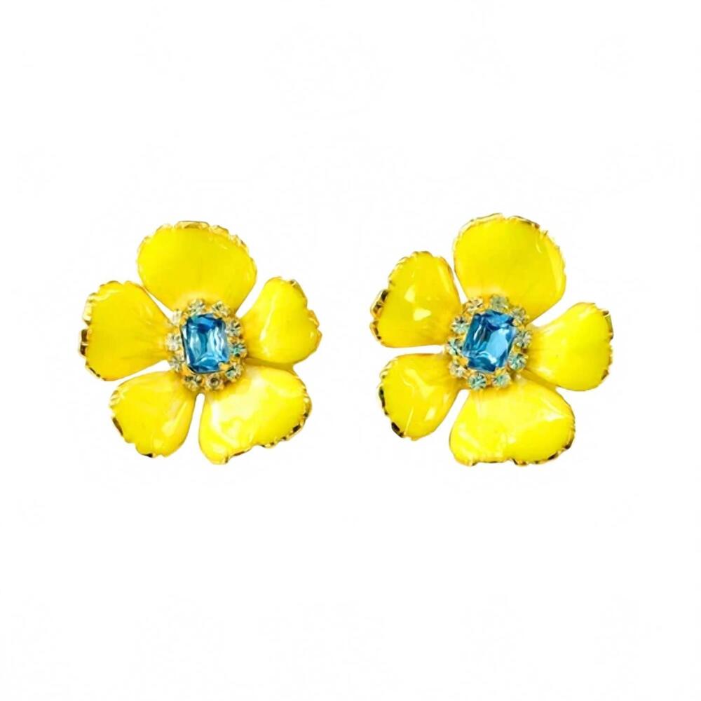 NEW THE PINK REEF women's buttercup floral earrings in yellow
